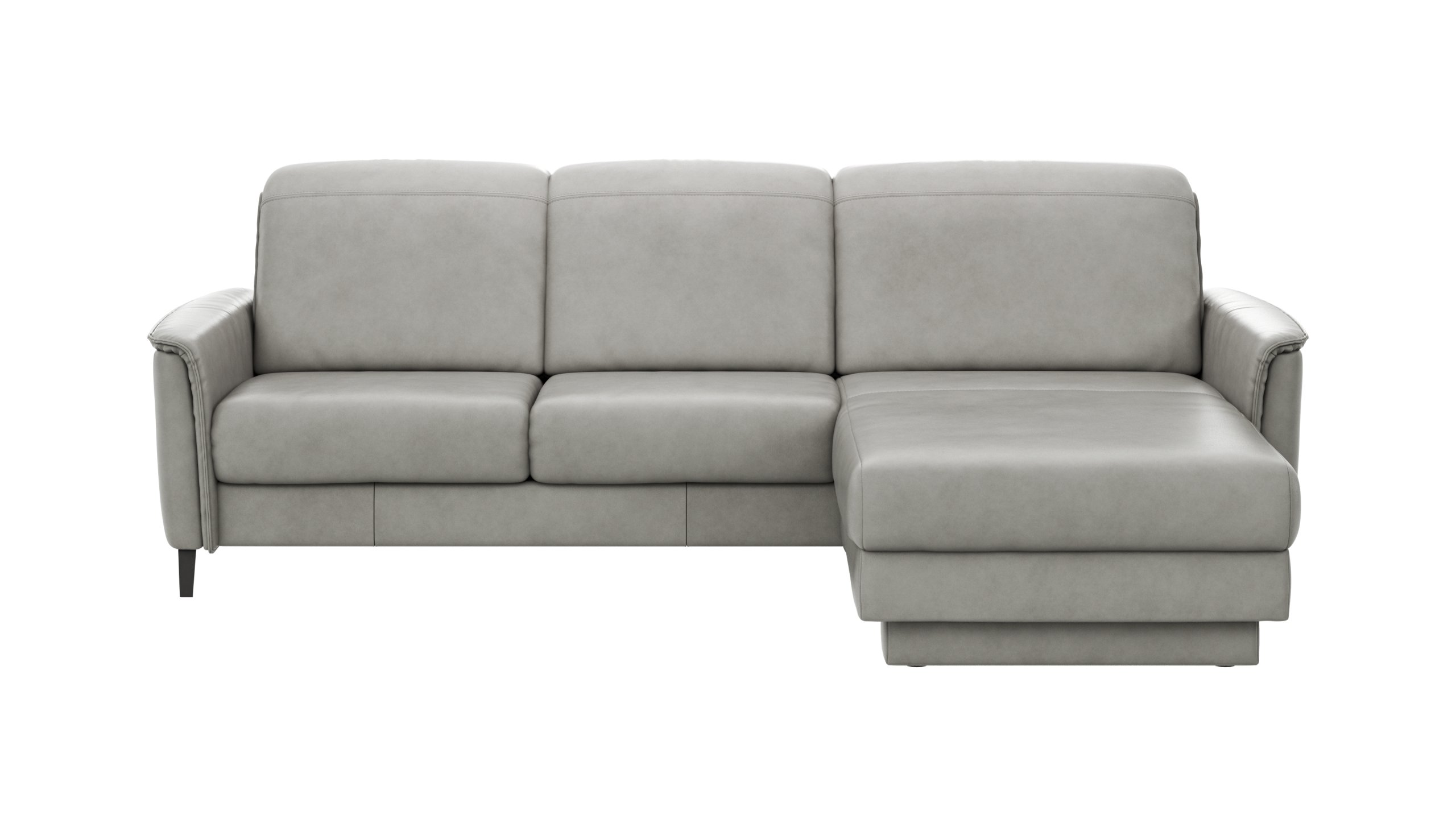 Ecksofa Bolivien - 2,5-Sitzer mit Longchair rechts, Kopfteil verstellbar, Leder Steingrau