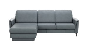 Ecksofa Bolivien - Longchair links mit 2,5-Sitzer, Kopfteil verstellbar, Leder, Steel