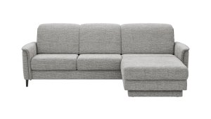 Ecksofa Bolivien - 2,5-Sitzer mit Longchair rechts, Kopfteil verstellbar, Stoff, Grau