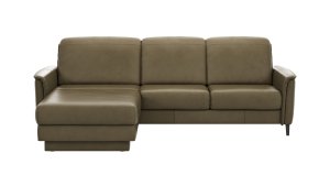 Ecksofa Bolivien - Longchair links mit 2,5-Sitzer, Kopfteil verstellbar, Leder, Braungrün