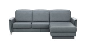 Ecksofa Bolivien - 2,5-Sitzer mit Longchair rechts, Kopfteil verstellbar, Leder Steel