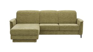 Ecksofa Bolivien - Longchair links mit 2,5-Sitzer, Kopfteil verstellbar, Stoff, Moos