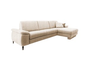 Ecksofa Colombia - 2,5-Sitzer mit Longchair rechts, Armlehne verstellbar, Stoff, Natur