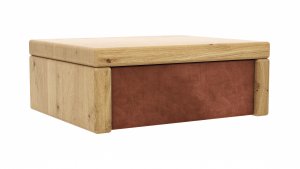 Nachttisch 1660 - Wildeiche massiv, geölt / Schubladenfront, Stoff, Kupfer