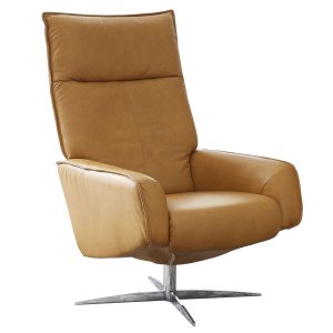 Drehsessel Bill - Kopfteil verstellbar, Leder, Kurkuma