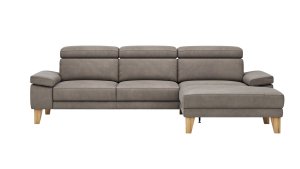 Ecksofa Hudson - 2,5-Sitzer mit Longchair rechts inkl. Kopfteil verstellbar, Stoff, Steingrau