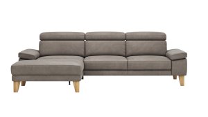 Ecksofa Hudson - Longchair links mit 2,5-Sitzer, inkl. Kopfteil verstellbar, Stoff, Steingrau