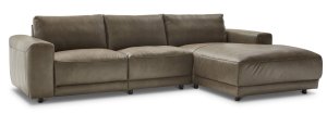 Ecksofa Balok - 2,5-Sitzer mit Longchair groß rechts, Leder, Braungrün