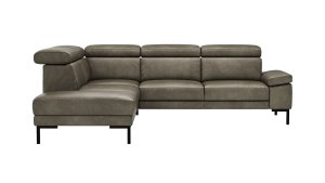 Ecksofa Hudson - Ecke links mit 2,5-Sitzer inkl. Kopfteil verstellbar, Leder, Braungrün