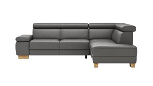 Ecksofa Philadelphia - 2,5-Sitzer mit Ecke rechts inkl. Kopfteil verstellbar, Leder, Anthrazit
