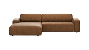 Ecksofa Denver - Longchair links mit 2,5-Sitzer inkl. Sitzvorzug (motorisch), Stoff, Braun