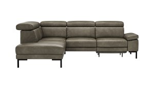 Ecksofa Hudson - Ecke links mit 2,5-Sitzer inkl. Kopfteil/Armlehne verstellbar und Sitzvorzug/Relaxfunktion (motorisch), Leder, Braungrün
