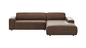 Ecksofa Denver - 2,5-Sitzer mit Longchair rechts, Leder, Braun
