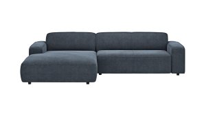 Ecksofa Denver - Longchair links mit 2,5-Sitzer, inkl. Sitzvorzug (motorisch), Stoff, Blau
