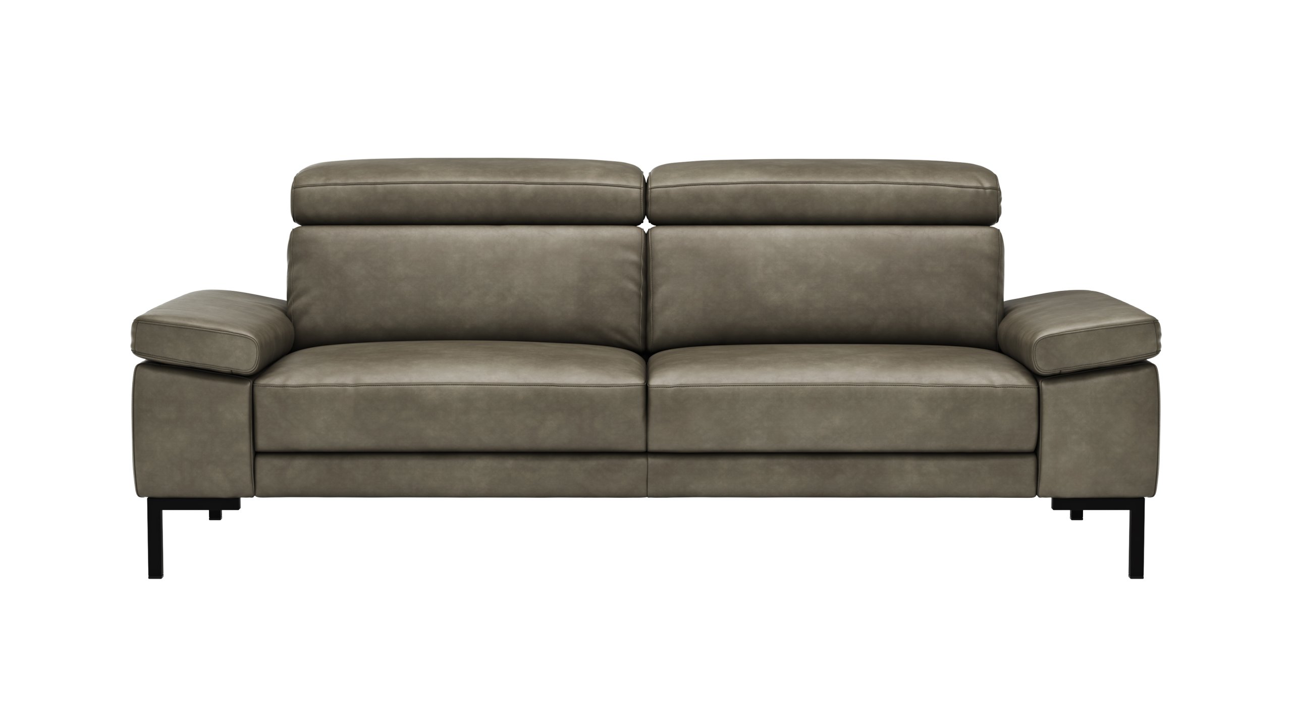 Sofa Hudson - 3-Sitzer, inkl. Kopfteil verstellbar, Leder, Braungrün