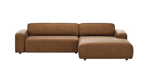 Ecksofa Denver - 2,5-Sitzer mit Longchair rechts, inkl. Sitzvorzug (motorisch), Stoff, Braun