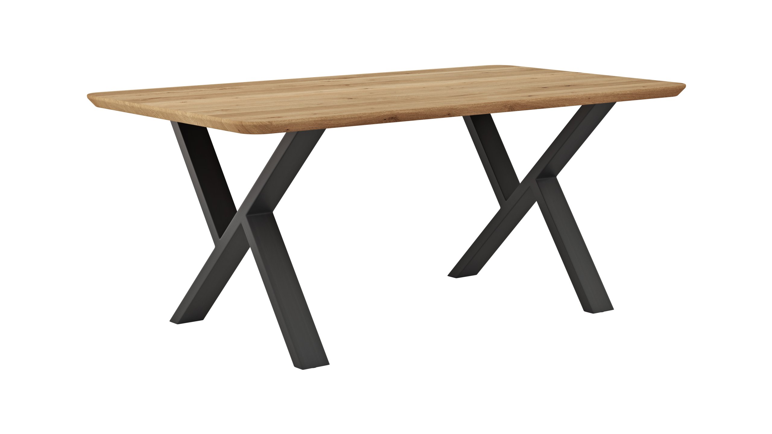 Esstisch Belfast - LB ca. 180x100 cm, Eiche massiv, X-Gestell asymmetrisch