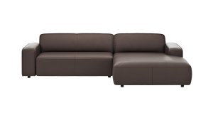 Ecksofa Denver - 2,5-Sitzer mit Longchair rechts, groß, inkl. Sitzvorzug (motorisch), Leder, Mocca