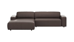 Ecksofa Denver - Longchair links, groß mit 2,5 Sitzer, inkl. Sitzvorzug (motorisch), Leder, Mocca
