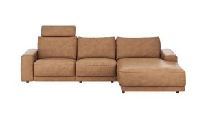Ecksofa Balok - 2,5-Sitzer mit Longchair groß rechts, inkl. Relaxfunktion (motorisch) und Kopfstütze, Leder, Cognac