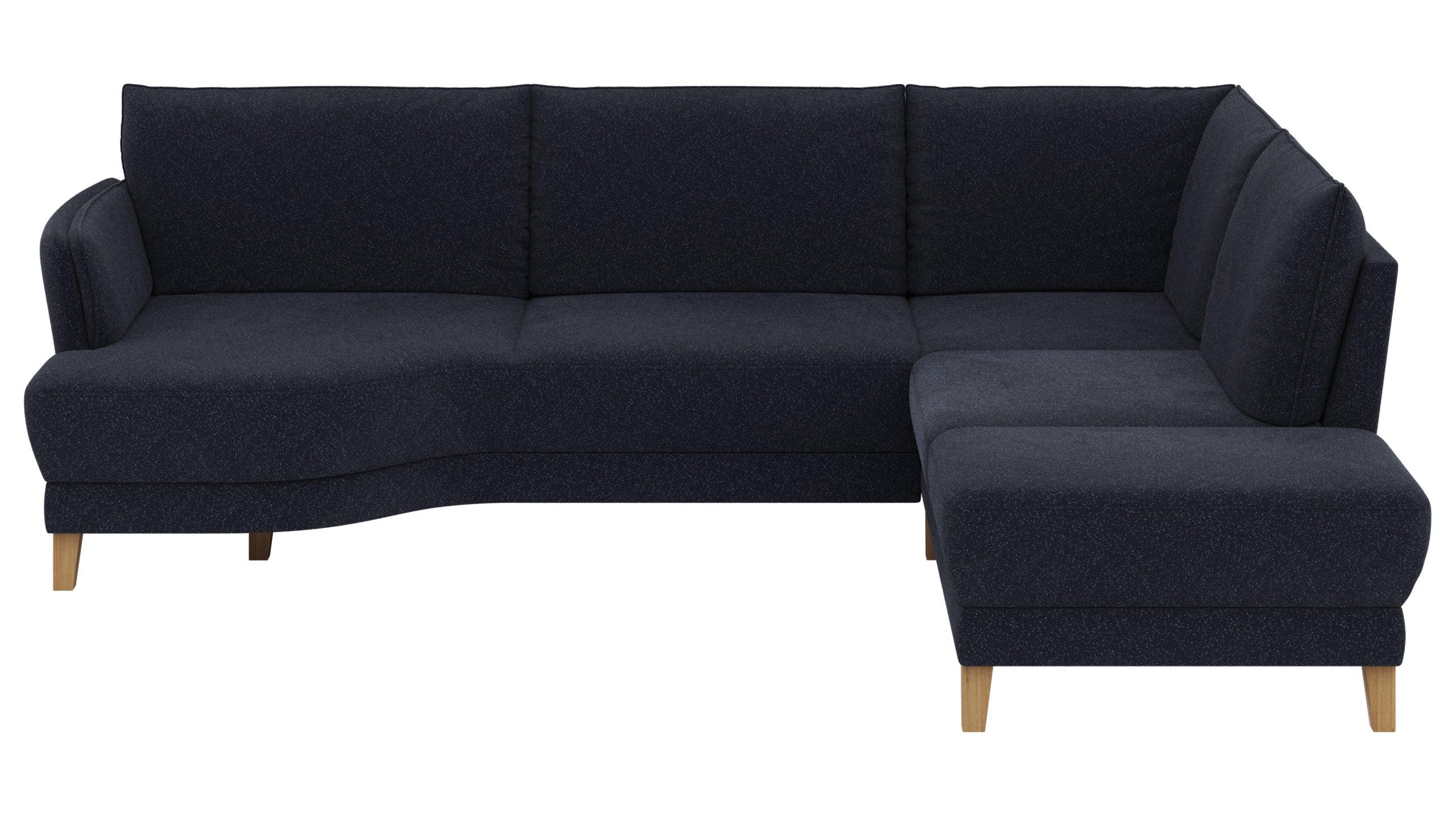 Sofa Stamford - 3,5-Sitzer, Bogen links mit Ecksofa 2-sitzig und Abschlusshocker Rechts, Stoff, Dunkelblau