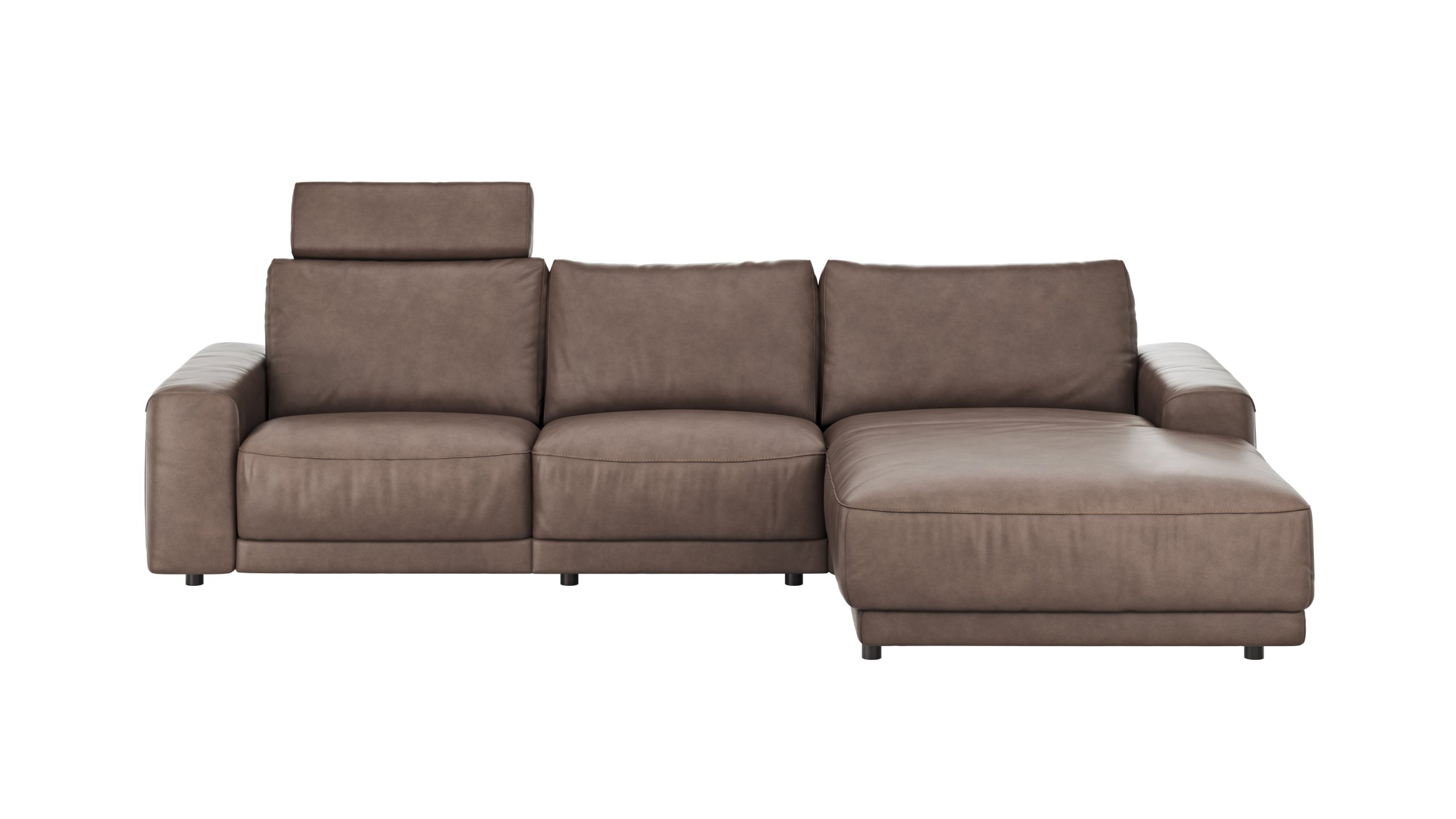Ecksofa Balok - 2,5-Sitzer mit Longchair groß rechts, inkl. Relaxfunktion (motorisch) und Kopfstütze, Leder, Dunkelbraun