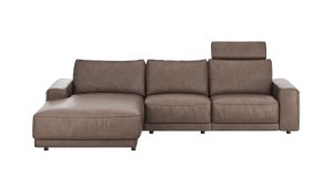 Ecksofa Balok - Longchair groß links mit 2,5-Sitzer, inkl. Relaxfunktion (motorisch) und Kopfstütze, Leder, Dunkelbraun