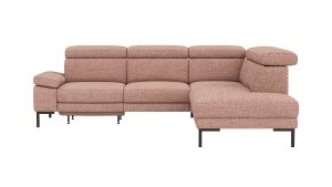 Ecksofa Hudson - 2,5-Sitzer mit Ecke rechts, inkl. Kopfteil/Armlehne verstellbar und Sitzvorzug/Relaxfunktion (motorisch), Stoff, Kupfer
