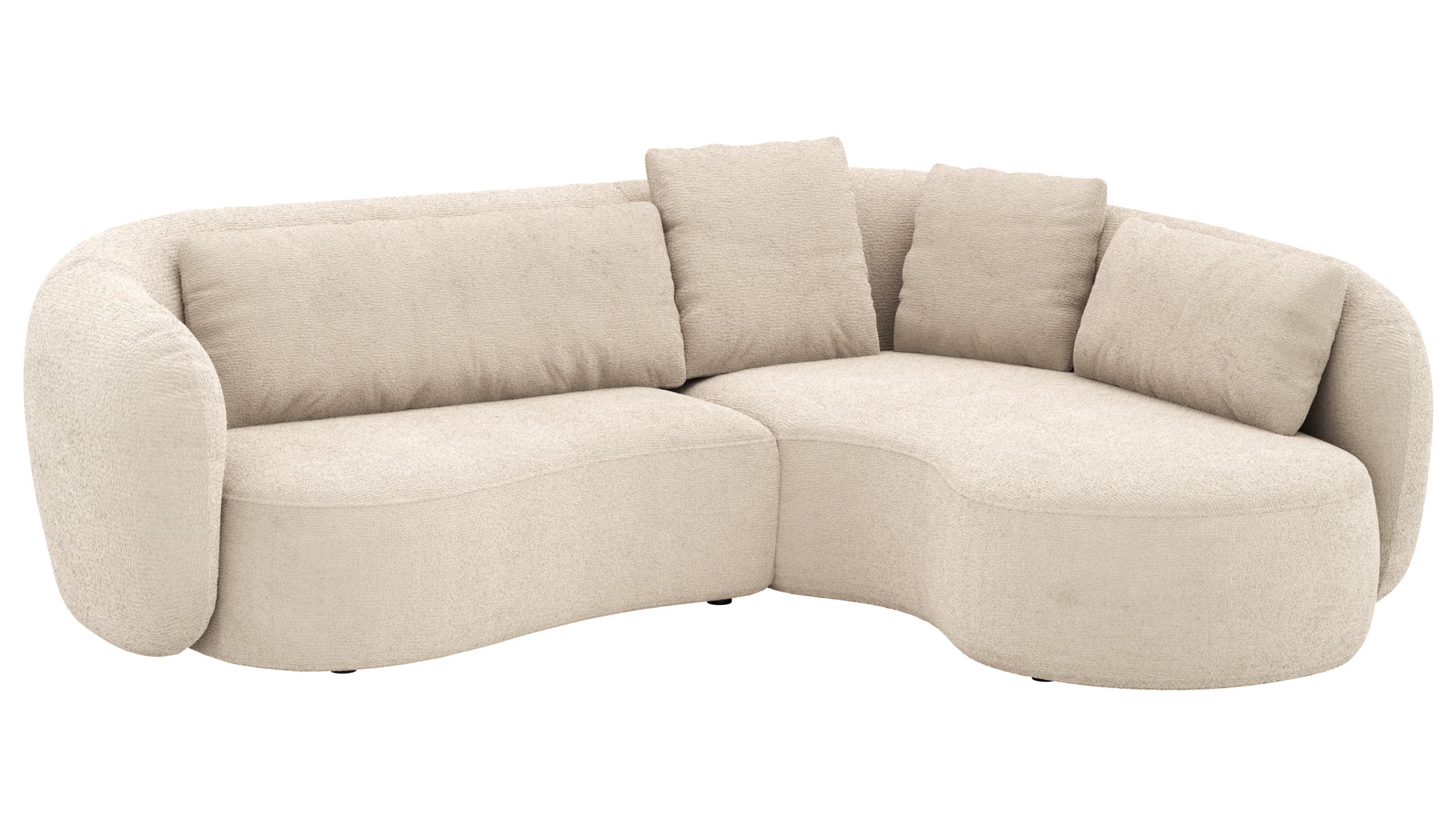 Ecksofa Karasu - 3-Sitzer mit Ottomane rechts, Stoff, Natur