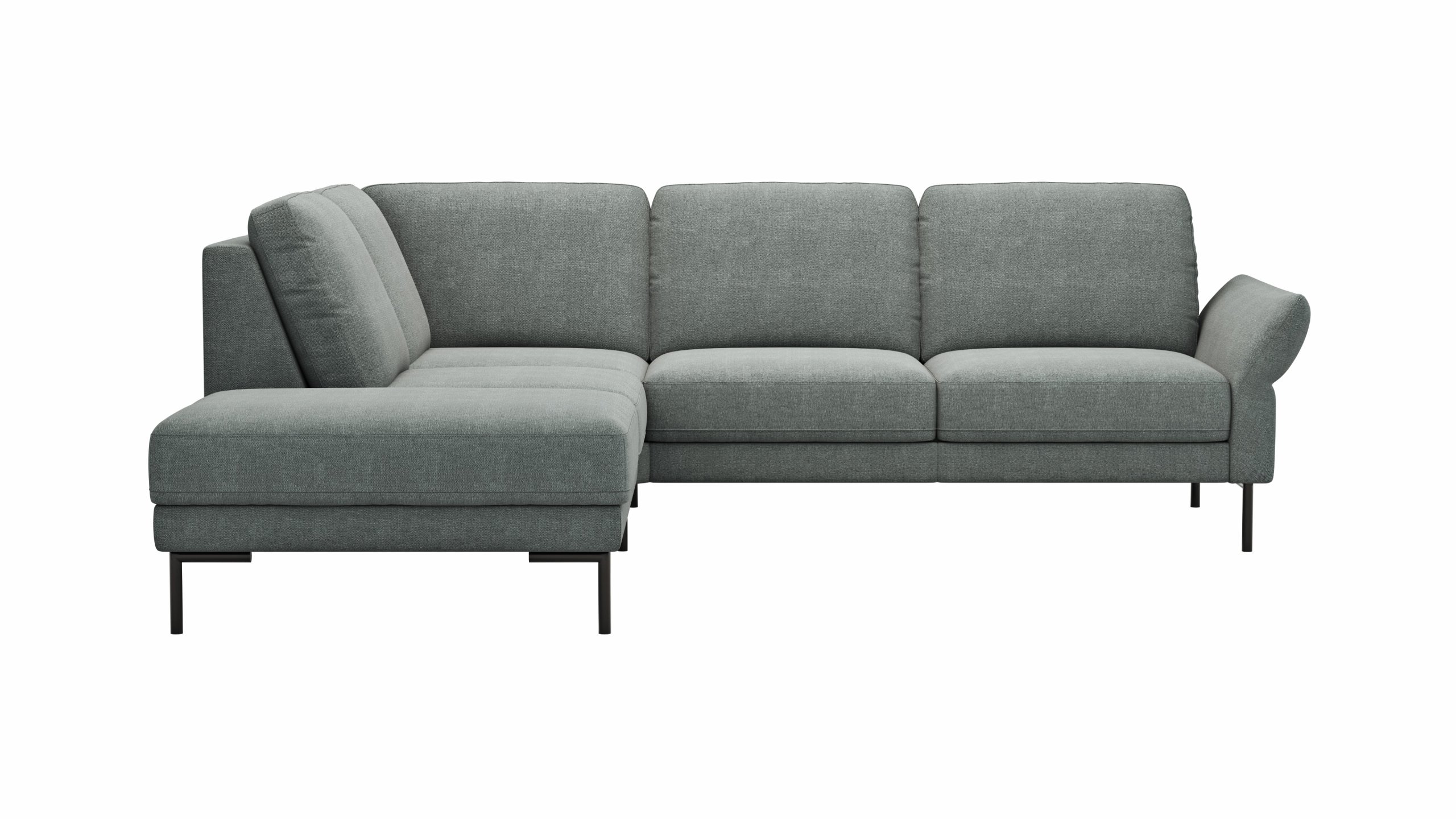 Ecksofa Rockport A - Ecke links mit 2,5-Sitzer rechts, inkl. Sitzauszug (motorisch) und Armlehne klappbar, Stoff, Eisblau