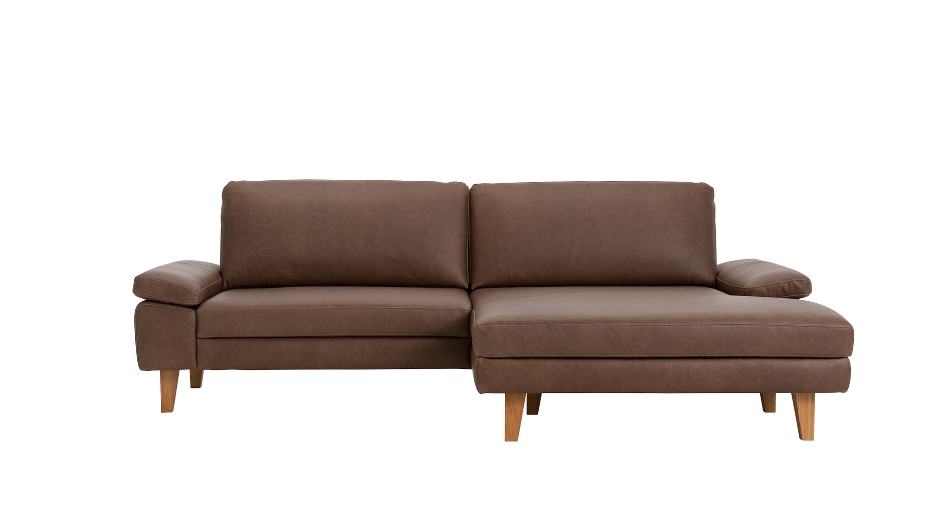 Ecksofa Houston - 1,75-Sitzer mit Longchair groß rechts, inkl. Sitztiefenverstellung und Armlehne klappbar, Leder, Dunkelbraun