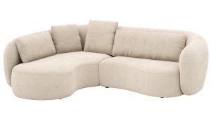 Ecksofa Karasu - Ottomane links mit 3-Sitzer rechts, Stoff, Natur