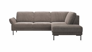 Ecksofa Rockport A - 2,5-Sitzer mit Ecke rechts, inkl. Sitzauszug (motorisch) und Armlehne klappbar, Stoff, Braun