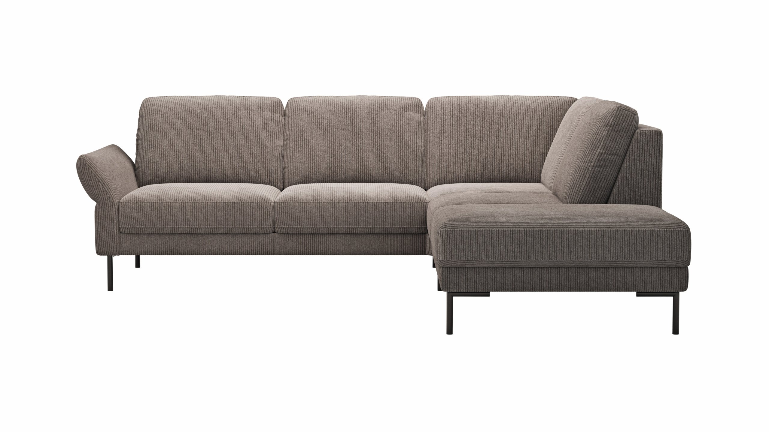 Ecksofa Rockport A - 2,5-Sitzer mit Ecke rechts, inkl. Sitzauszug (motorisch) und Armlehne klappbar, Stoff, Braun