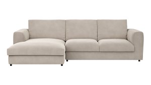 Ecksofa Stormy - Longchair links mit 2,5-Sitzer, Stoff, Creme