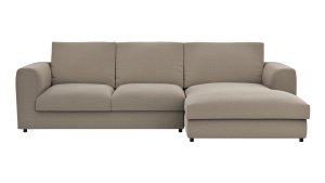 Ecksofa Stormy - 2,5-Sitzer mit Longchair rechts, Stoff, Graubeige