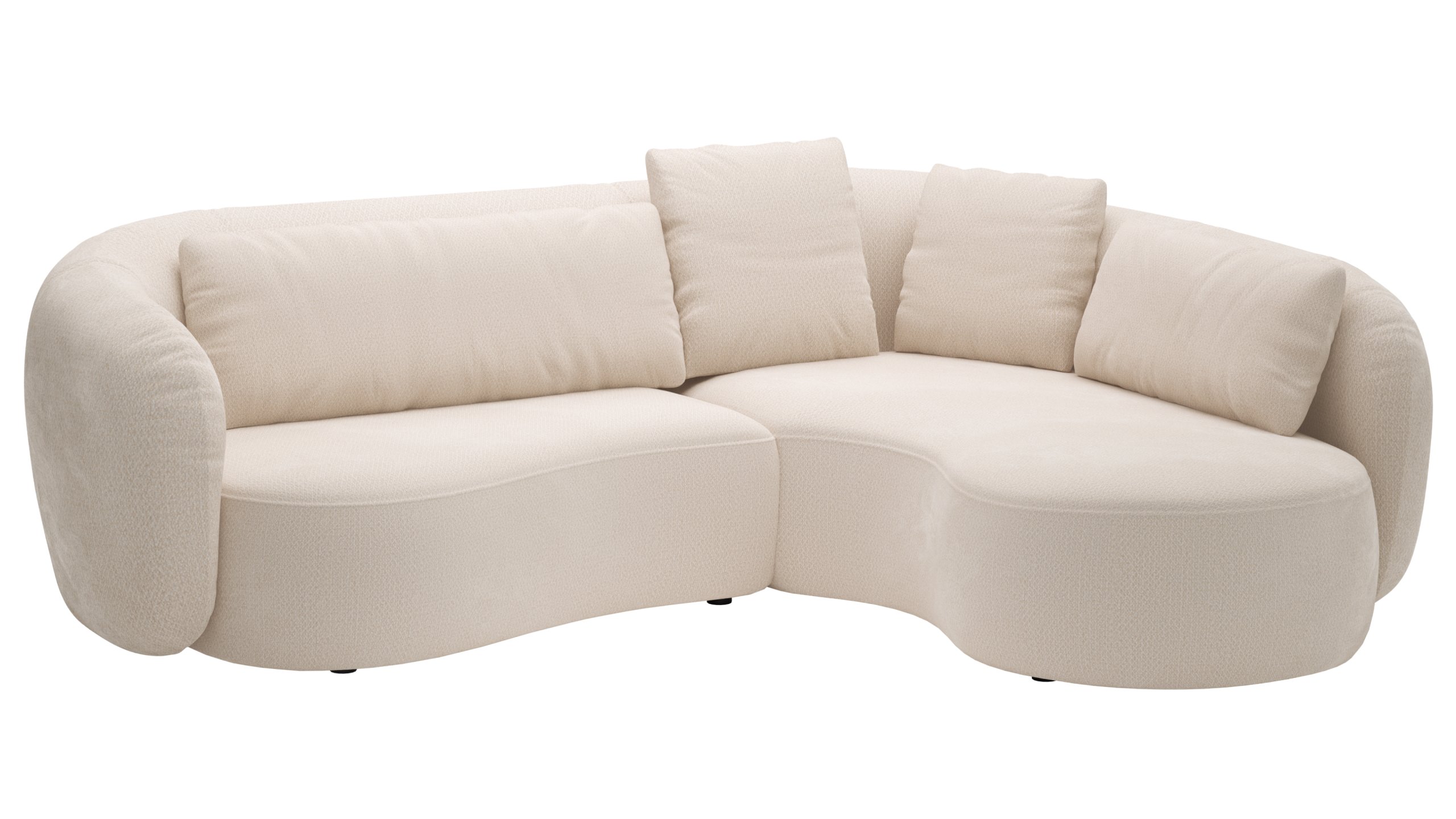 Ecksofa Karasu - 3-Sitzer mit Ottomane rechts, Stoff, Creme