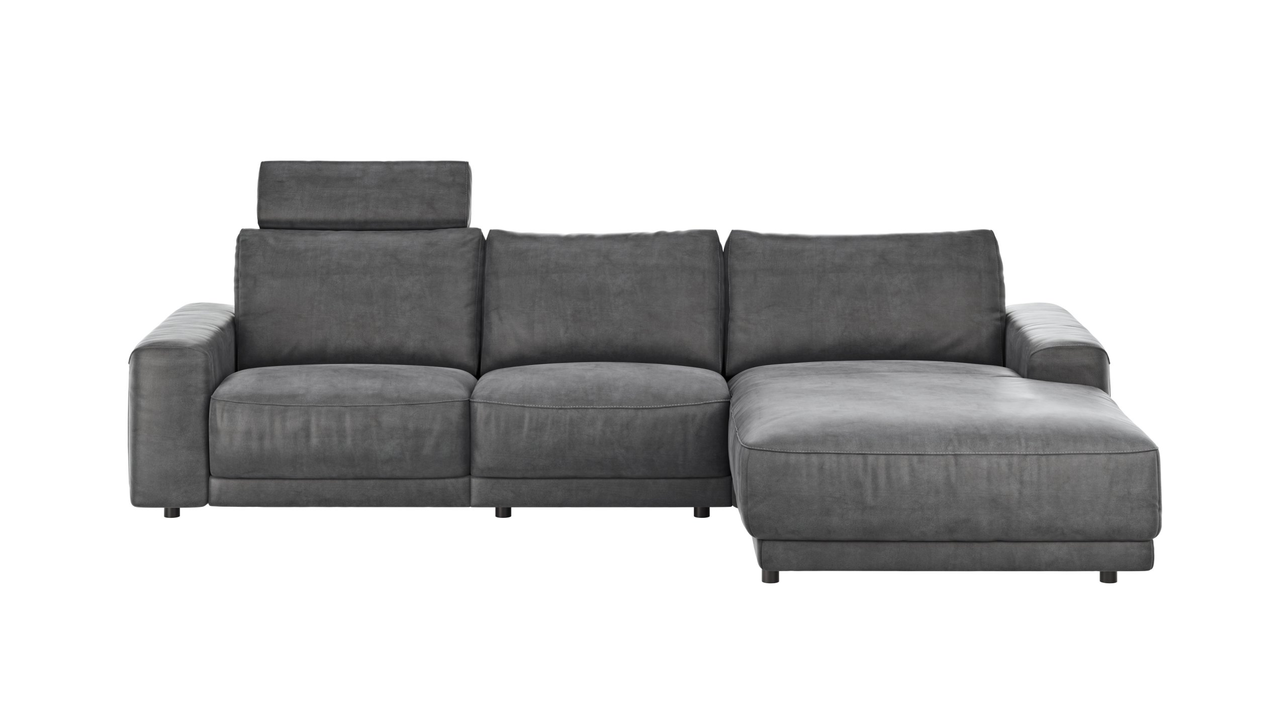 Ecksofa Balok - 2,5-Sitzer mit Longchair groß rechts, inkl. Relaxfunktion (motorisch) und Kopfstütze, Stoff, Anthrazit
