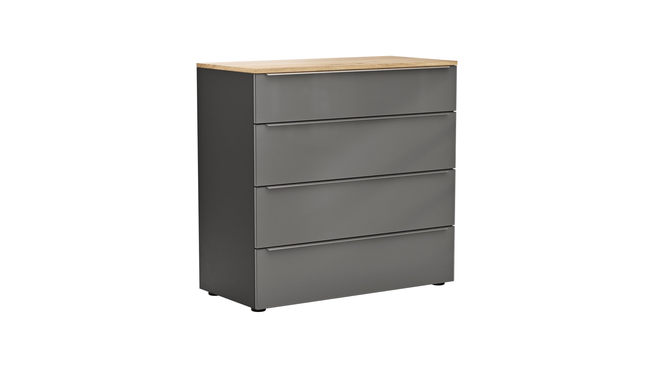 Kommode Colorado Beimöbel - Front Glas, Dunkelgrau matt, Griffe Edelstahlfarbig