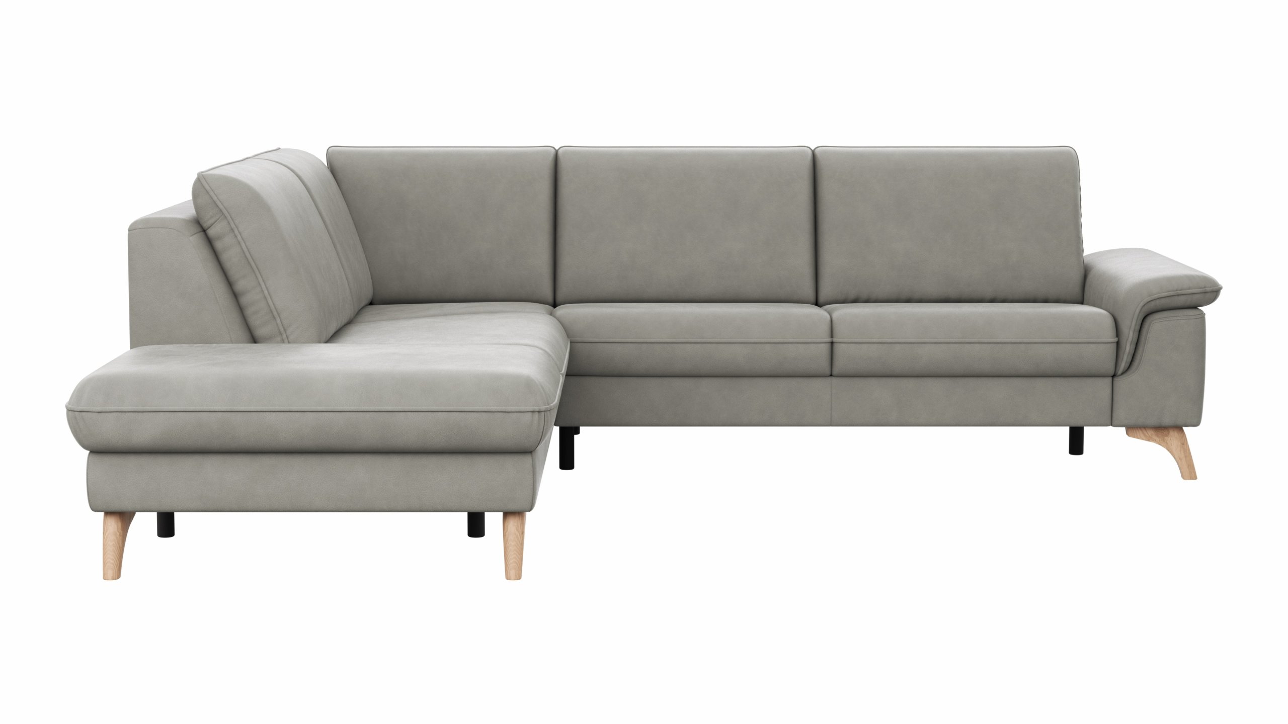 Ecksofa Tulsa KS - 1,5-Sitzer mit Anstellhocker links, Spitzecke und 2,5-Sitzer rechts, Leder, Graubeige