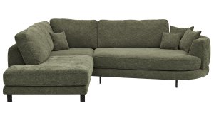 Ecksofa Solenne - Ottomane links mit Diwan rund rechts, Stoff, Olive