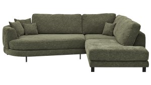 Ecksofa Solenne - Diwan rund links mit Ottomane rechts, Stoff, Olive