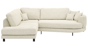 Ecksofa Solenne - Ottomane links mit Diwan rund rechts, Stoff, Weiß