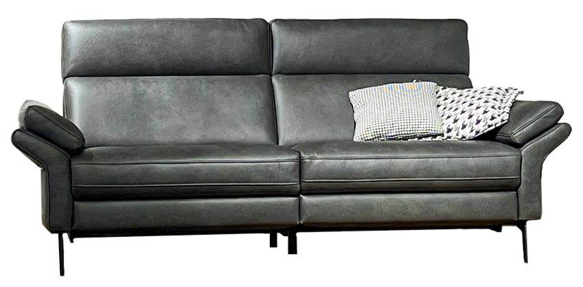 Sofa Atella - 3-Sitzer inkl. motorischer Relax- und Kopfteilverstellung, Leder, Anthrazit