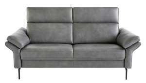 Sofa Atella - 2,5 Sitzer inkl. motorischem Sitzvorzug, Kopfteilverstellung, Leder, Anthrazit