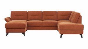 Wohnlandschaft Almyra - Longchair links, 2,5-Sitzer, Ottomane rechts, Stoff, Kupfer