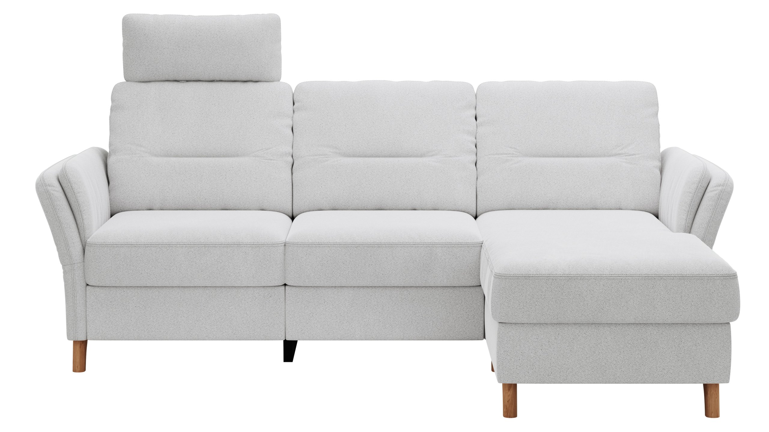 Ecksofa Vayra - 2,5-Sitzer mit Longchair rechts, inkl. Relaxfunktion (motorisch) und Kopfstütze verstellbar (manuell), Stoff, Offwhite