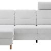 Ecksofa Vayra - Longchair links mit 2,5-Sitzer rechts, inkl. Relaxfunktion (motorisch) und Kopfstütze verstellbar (manuell), Stoff, Offwhite