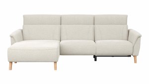 Ecksofa Nevin - Longchair links mit 2-Sitzer rechts, inkl. Relaxfunktion (motorisch) und Kopfpolsterverstellung, Stoff, Weiß