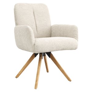 Armlehnstuhl Evania - Dreh und Relax-Funktion, niedriger Rücken, Stoff, Creme